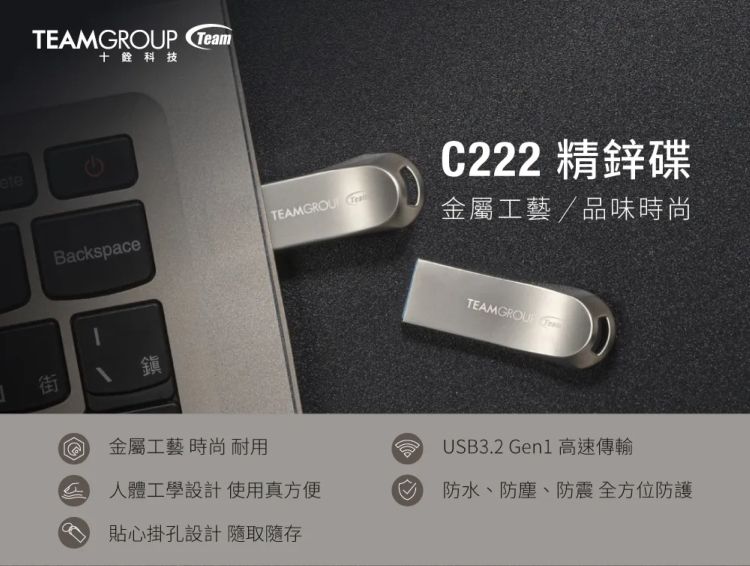 Team 十銓 C222 256GB USB3 2精鋅碟 金屬隨身碟 防水 防塵 終身保固 PChome 24h購物