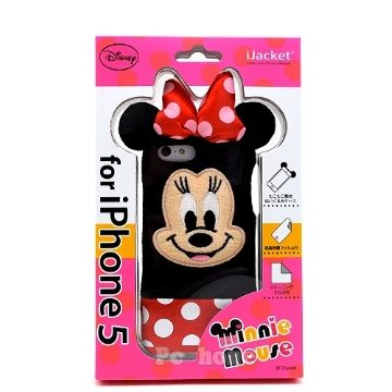  日本進口Disney iphone5【快樂米妮】3D絨毛硬式手機背蓋