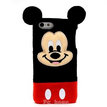  日本進口Disney iphone5【快樂米奇】3D絨毛硬式手機背蓋