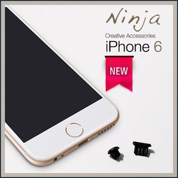 Ninja 東京御用 iPhone 6通用款耳機孔防塵塞+ Lightning防塵底塞黑色2入裝