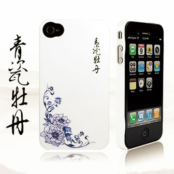 Ur Pin iPhone4崁入式青瓷牡丹保護殼三件組(保護殼+保護貼+擦拭布)
