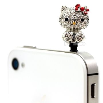 韓國進口SANRIO【彩漾水鑽Hello Kitty】iphone音源孔防塵塞(紅蝴蝶結)