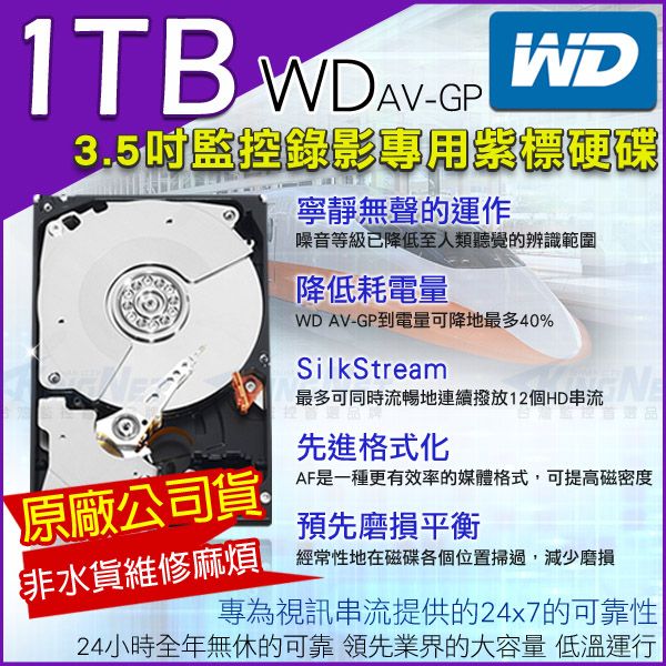 監控專用硬碟WD 3.5吋1000G 1TB SATA 低耗電24 小時錄影超耐用DVR硬碟