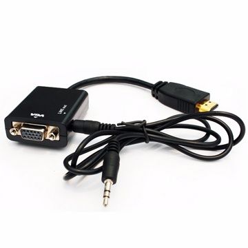 HDMI(公) to VGA(母) 鍍金接頭Audio轉接器15cm(黑)贈音源線