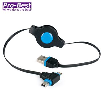 Pro-Best 柏旭佳 USB傳輸線-USB轉Micro/Mini USB(黑底藍)-0.71M