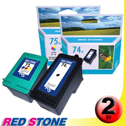 RED STONE for HP CB336WA+CB338WA環保墨水匣NO.74XL+NO.75XL(一黑一彩)"高容量"優惠組