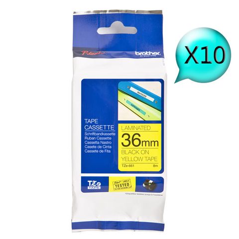 Brother TZe-661 護貝標籤帶 ( 36mm 黃底黑字 )-10卷/組