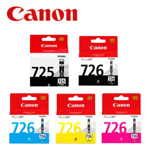 Canon 佳能 PGI-725BK+CLI-726BK+Y+M+C 原廠墨水五色組 (2黑3彩) 適用IP4870/MG5270/MG5370/MG6170/MG6270/MX897