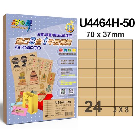 彩之舞進口3合1牛皮標籤U4464H