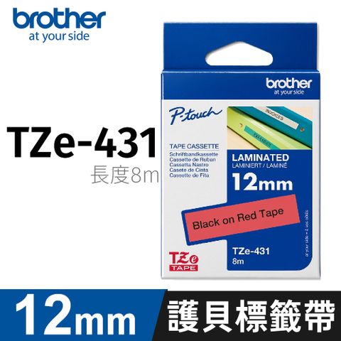brother 護貝標籤帶 TZ-431(紅底黑字 12mm)
