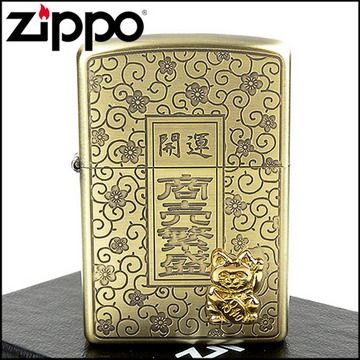 【ZIPPO】日系~開運-商賣繁盛-招財貓貼飾蝕刻加工打火機