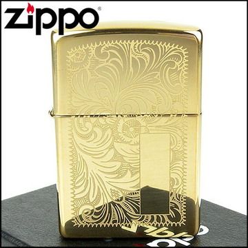 Zippo 美系~Venetian威尼斯人雕花圖案設計-黃銅拋光鏡面打火機(寬版)