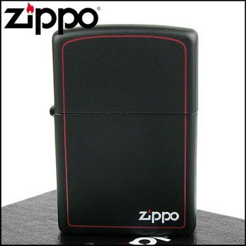 Zippo 美系~LOGO字樣打火機~紅邊黑色烤漆