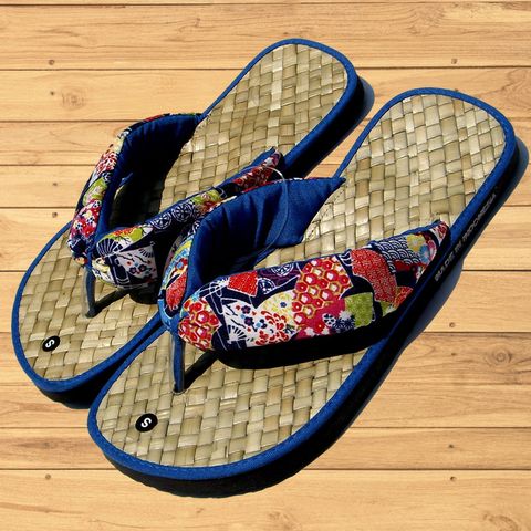 ★和風花漾★日式 經緻 手工草編拖鞋/夾腳拖/flip flops-藍色夾腳