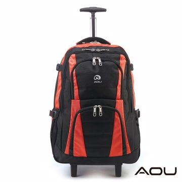 AOU微笑旅行 輕量經典款 可收納筆電 拉桿式雙肩後背包(活力橘)26-001