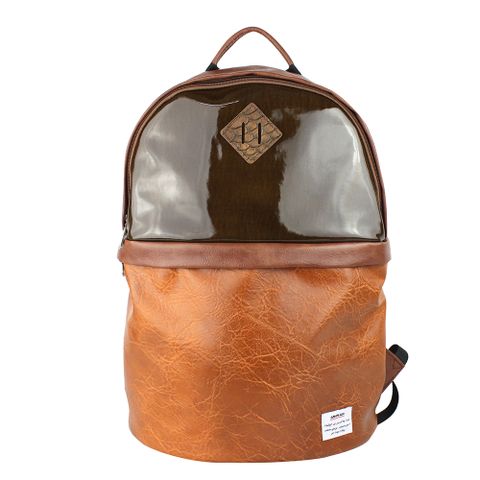 AMINAH-咖啡豬皮鏡面皮革後背包