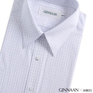 【GINNAAN 】奢華優質選短袖襯衫(白底細藍格)