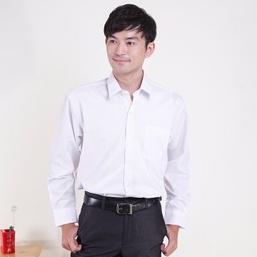 JIA HUEI 長袖男仕防皺襯衫 海島棉 純白色 [台灣製造]