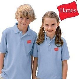 Hanes [環保無毒.穿著安心] 美國兒童Polo衫【繡花仿真Logo】【淺藍色】