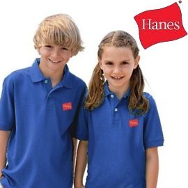 Hanes [環保無毒.穿著安心] 美國兒童Polo衫【繡花仿真Logo】【寶藍色】