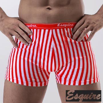 【Esquire】銀纖維男性條紋平口內褲(紅色三件組)