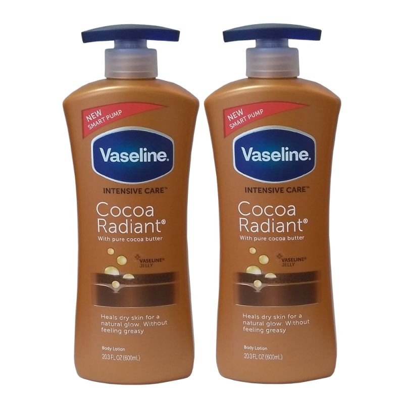 NEWSMART PUMPVaselineNEWSMART PUMPVaselineINTENSIVE CARERadiant®With pure cocoa butterINTENSIVE CARECocoaRadiantWith pure cocoa butterVASELINEJELLYVASELINEJELLYHeals dry skin for anatural glow Withoutfeeling greasyBody Lotion203   (Heals dry skin for anatural glow Withoutfeeling greasyBody Lotion203 FL  ()