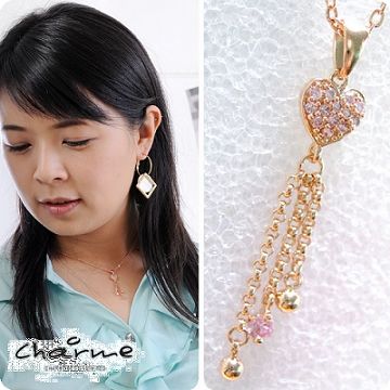 【Charme】粉晶愛心小流蘇項鍊