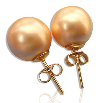 【小樂珠寶】義大利純585K金南洋深海貝珍珠耳環＊金珠