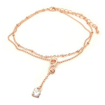 【Charme】韓國新品 悠閒的貓玫瑰金垂墜水晶腳鍊