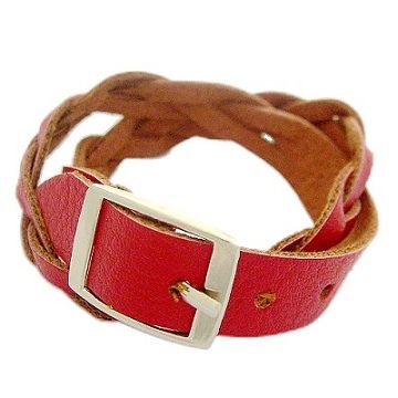 【Charme】韓國新品 編織造型百搭仿皮手環(紅色)