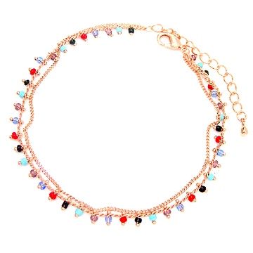 【Charme】日韓新品 彩珠串串 腳鍊(玫瑰金)