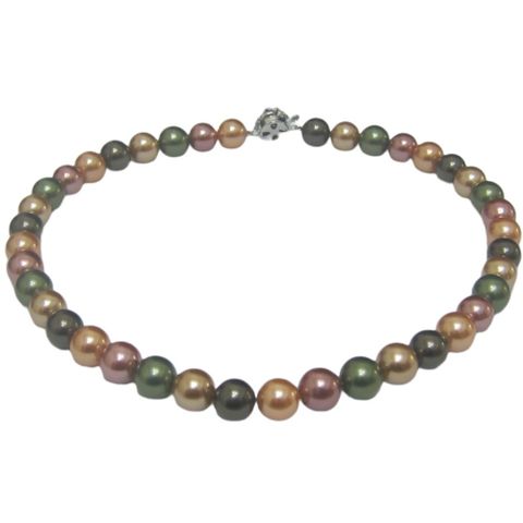 【小樂珠寶】3A正圓南洋深海貝珍珠項鍊＊深邃七彩