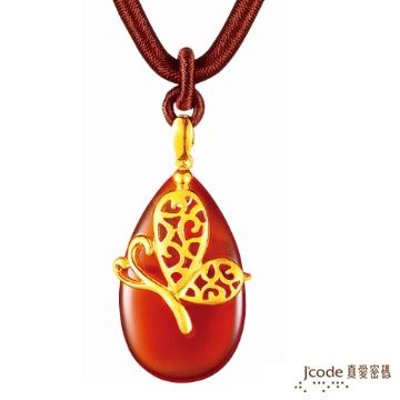 J’code真愛密碼-富貴彩蝶 純金+紅瑪瑙 中國繩項鍊