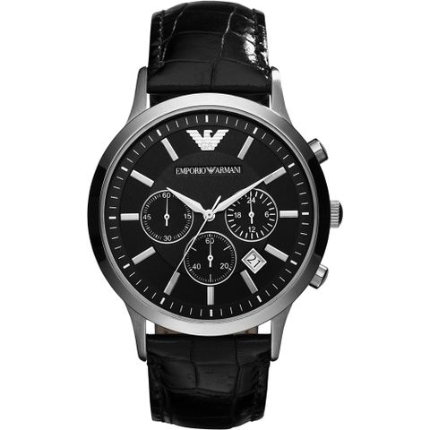 618購物節★精選推薦ARMANI 優質型男三眼皮帶手錶-黑 AR2447