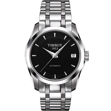 母親感恩月▼送禮推薦TISSOT T-Trend Couturier Lady 時尚簡約機械錶(T0352071105100)-黑/銀