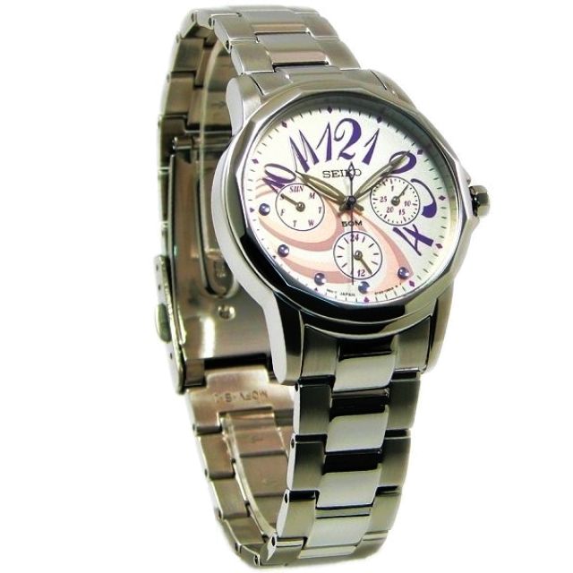 SEIKO 精工 Criteria 數字 藍寶石鏡面 鋼錶帶 三眼女錶 SKY741P1 白/銀 5Y89-0AX0S