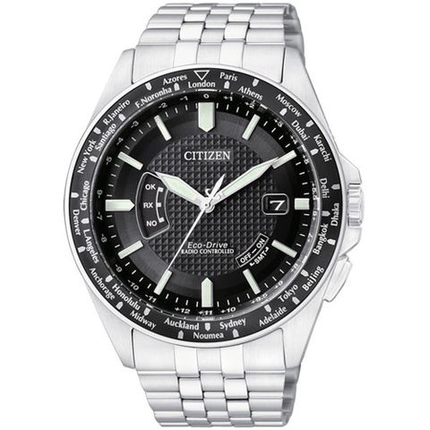 CITIZEN 掌握時刻萬年曆光動能腕錶(銀黑)