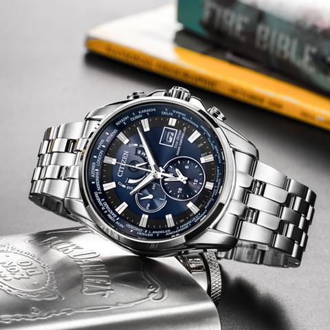 618購物節★送好禮CITIZEN Eco-Drive 競速賽車電波計時手錶-藍AT9031-52L