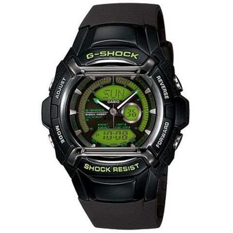 CASIO 卡西歐 G-SHOCK 炫彩賽車風雙顯運動錶(膠帶-綠底黑框)