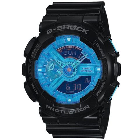 CASIO 卡西歐 G-SHOCK 超重型戰機雙顯運動錶(藍黑)