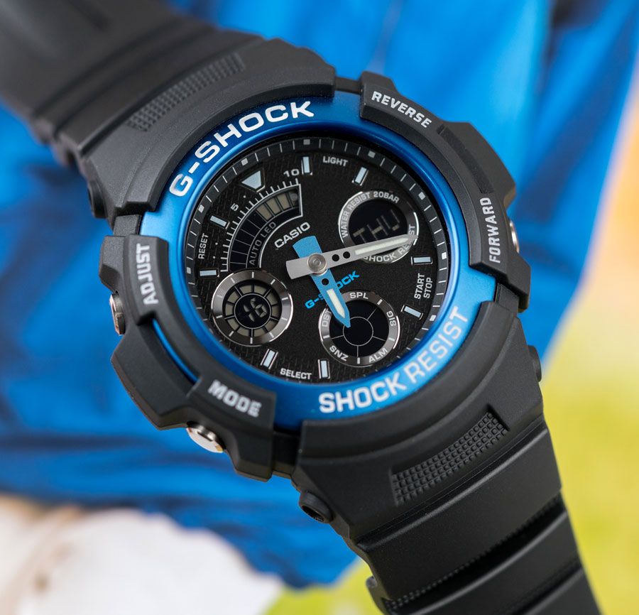 G-SHOCK 衝鋒戰士運動概念錶-黑x藍-AW-591-2ADR - PChome 24h購物