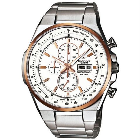 CASIO 卡西歐 EDIFICE 個性賽車風運動時尚腕錶-白面金框