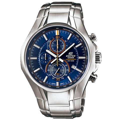 CASIO EDIFICE 雅緻科技三眼時尚運動錶(藍)