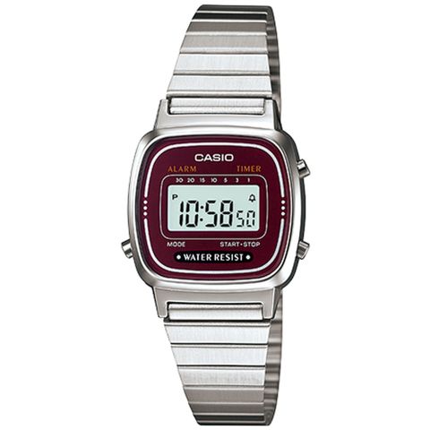 CASIO 卡西歐 復古優雅質感時尚電子錶-棗紅LA670WA-4DF