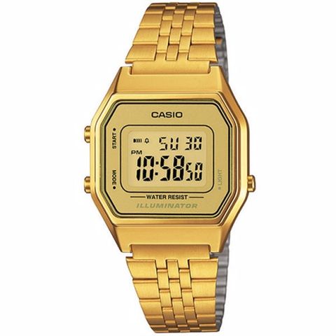 CASIO 卡西歐 復古數字型電子系列錶款-金-LA680WGA-9DF