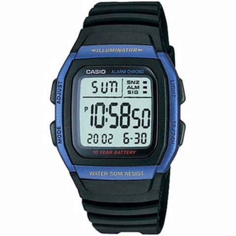 【CASIO 卡西歐】長效電力多功能電子錶-藍框-W-96H-2AVDF