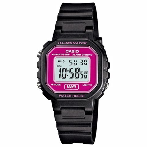 CASIO 卡西歐 復古風格方形潮流電子錶(黑x桃-LA-20WH-4A)