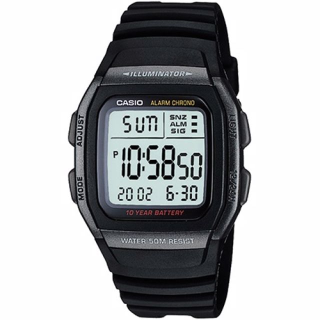 CASIO 卡西歐 長效電力多功能電子錶-黑/35.7mm W-96H-1BVDF