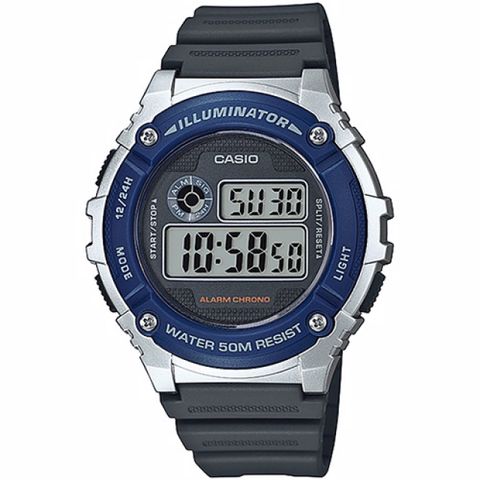 CASIO 卡西歐 運動時尚魅力電子錶-藍框/43.8mm  W-216H-2AVDF