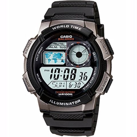 【CASIO 卡西歐】 世界時間數位電子錶-銀框/48.1mm/AE-1000W-1BVDF